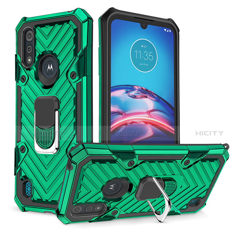 Funda Bumper Silicona y Plastico Mate Carcasa con Magnetico Anillo de dedo Soporte S01 para Motorola Moto E6s (2020) Verde