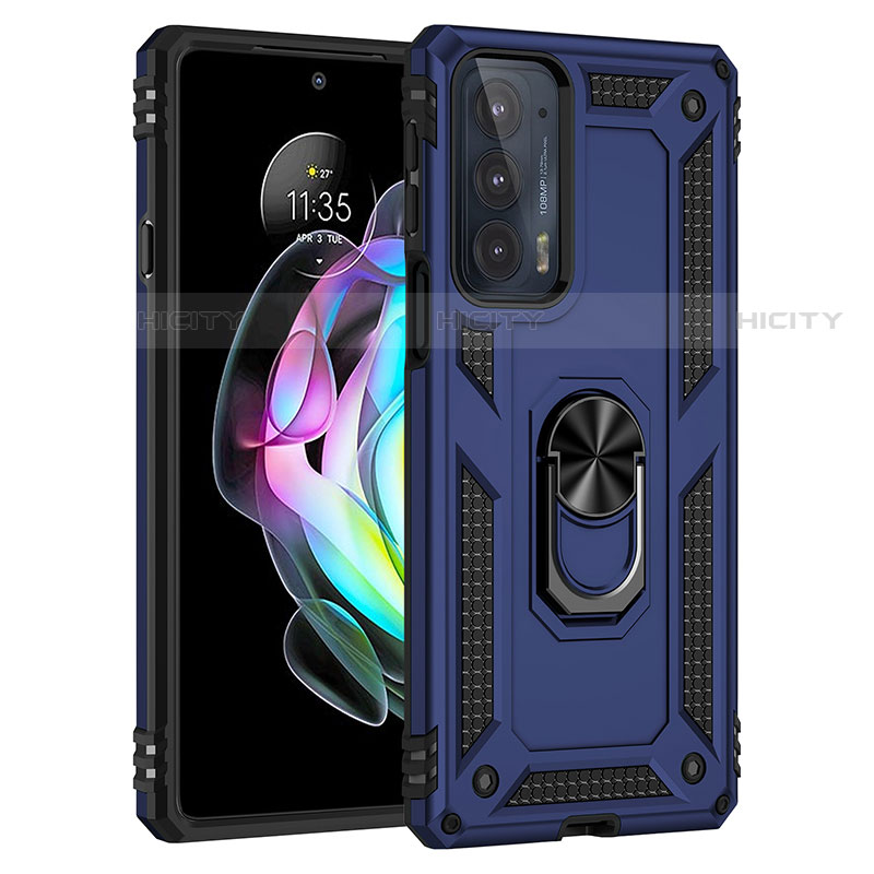 Funda Bumper Silicona y Plastico Mate Carcasa con Magnetico Anillo de dedo Soporte S01 para Motorola Moto Edge 20 5G Azul