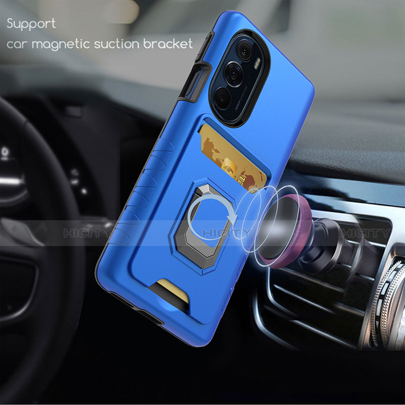 Funda Bumper Silicona y Plastico Mate Carcasa con Magnetico Anillo de dedo Soporte S01 para Motorola Moto Edge 30 Pro 5G