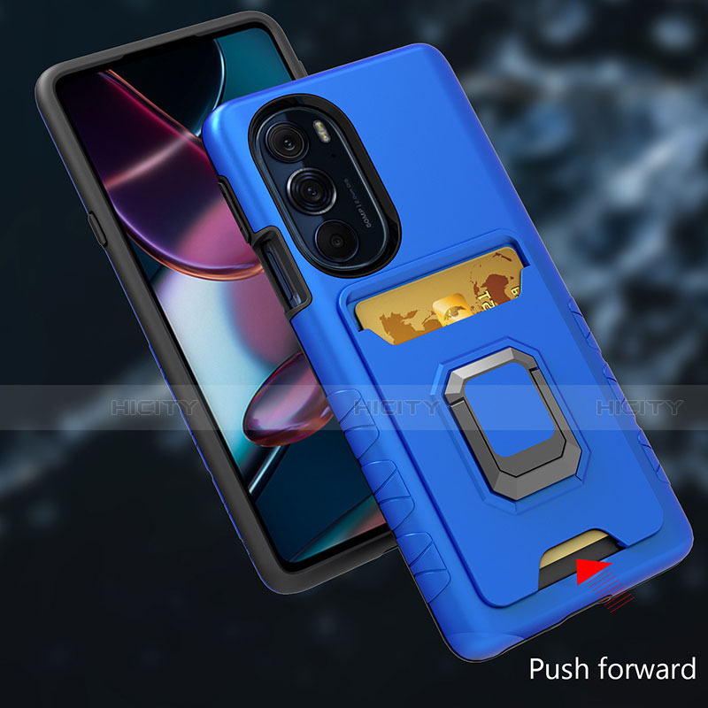 Funda Bumper Silicona y Plastico Mate Carcasa con Magnetico Anillo de dedo Soporte S01 para Motorola Moto Edge 30 Pro 5G