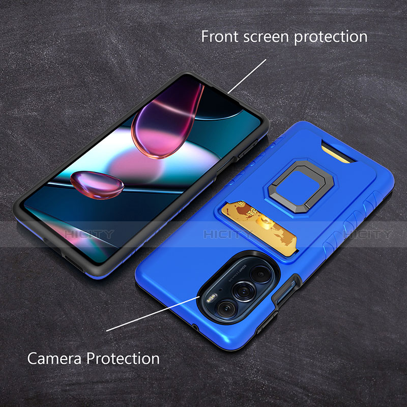 Funda Bumper Silicona y Plastico Mate Carcasa con Magnetico Anillo de dedo Soporte S01 para Motorola Moto Edge 30 Pro 5G