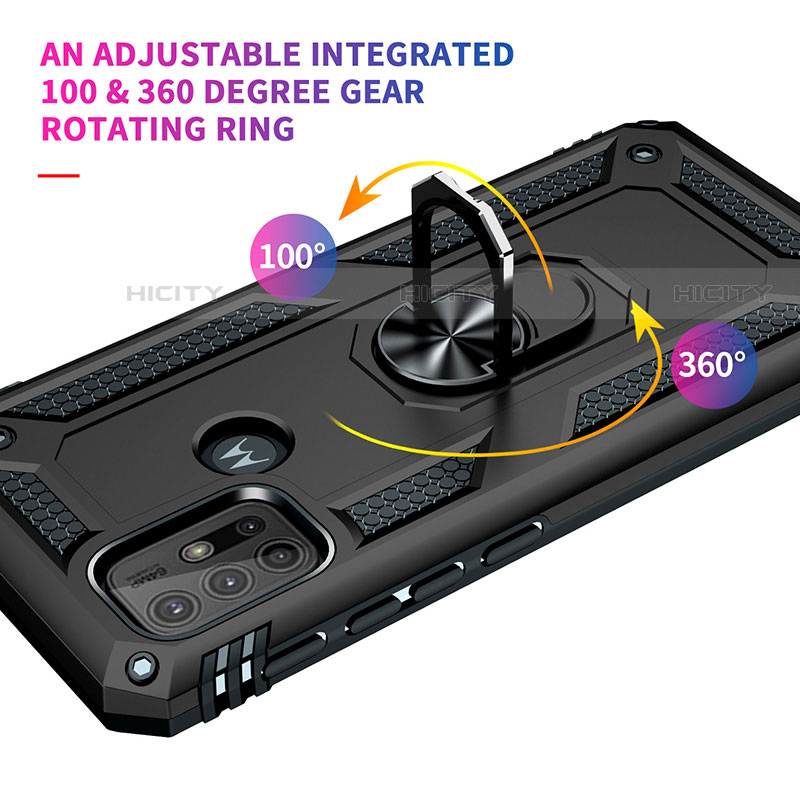 Funda Bumper Silicona y Plastico Mate Carcasa con Magnetico Anillo de dedo Soporte S01 para Motorola Moto G10