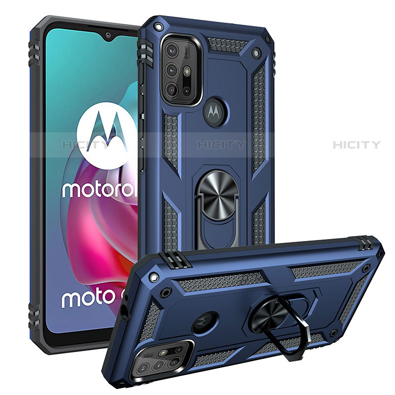 Funda Bumper Silicona y Plastico Mate Carcasa con Magnetico Anillo de dedo Soporte S01 para Motorola Moto G10