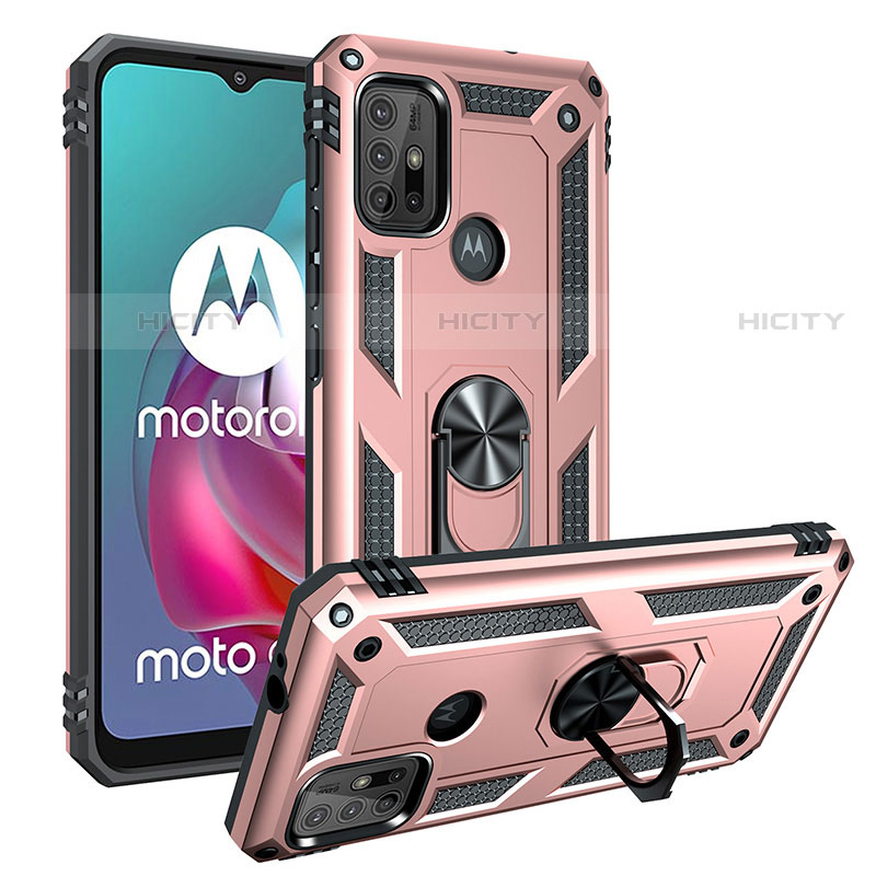 Funda Bumper Silicona y Plastico Mate Carcasa con Magnetico Anillo de dedo Soporte S01 para Motorola Moto G10