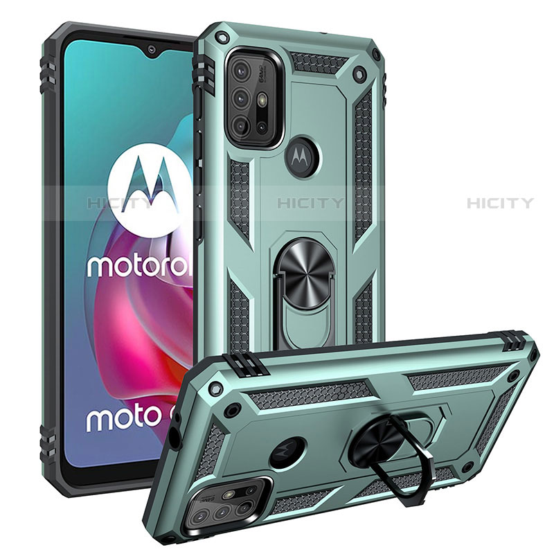Funda Bumper Silicona y Plastico Mate Carcasa con Magnetico Anillo de dedo Soporte S01 para Motorola Moto G10 Verde