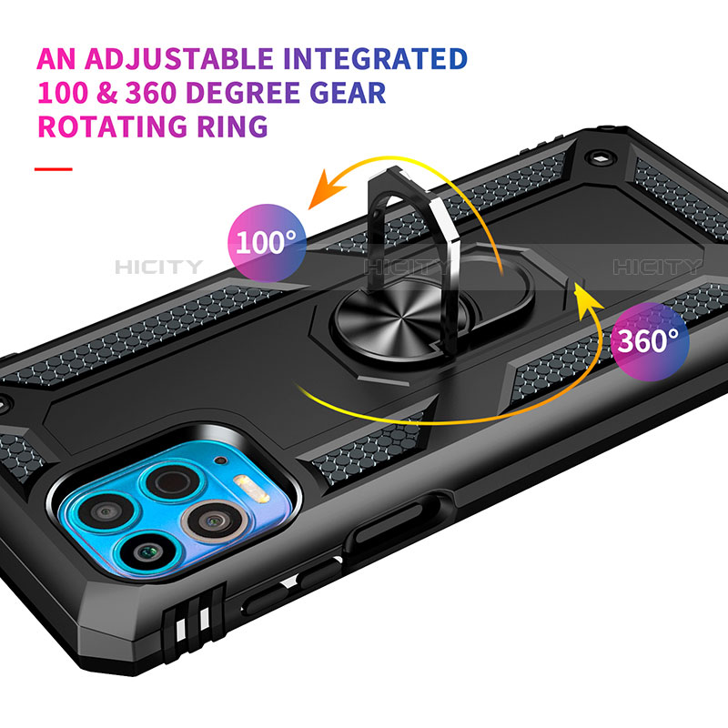 Funda Bumper Silicona y Plastico Mate Carcasa con Magnetico Anillo de dedo Soporte S01 para Motorola Moto G100 5G