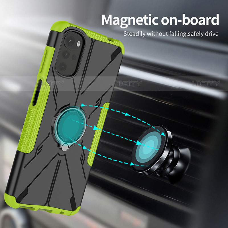 Funda Bumper Silicona y Plastico Mate Carcasa con Magnetico Anillo de dedo Soporte S01 para Motorola Moto G22
