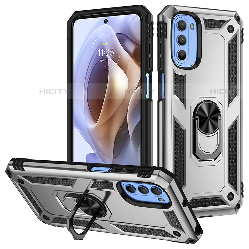 Funda Bumper Silicona y Plastico Mate Carcasa con Magnetico Anillo de dedo Soporte S01 para Motorola Moto G41