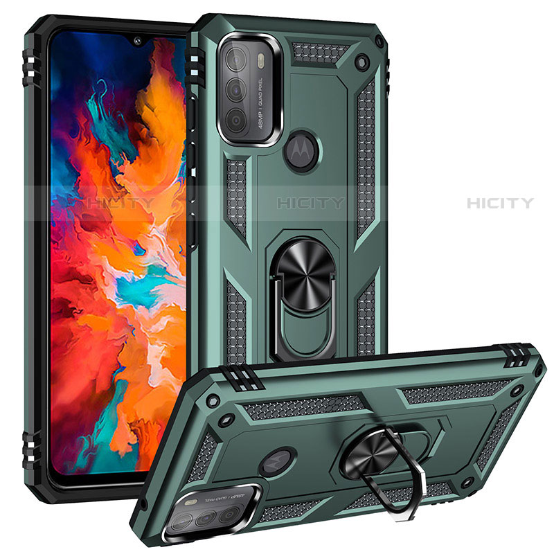 Funda Bumper Silicona y Plastico Mate Carcasa con Magnetico Anillo de dedo Soporte S01 para Motorola Moto G50