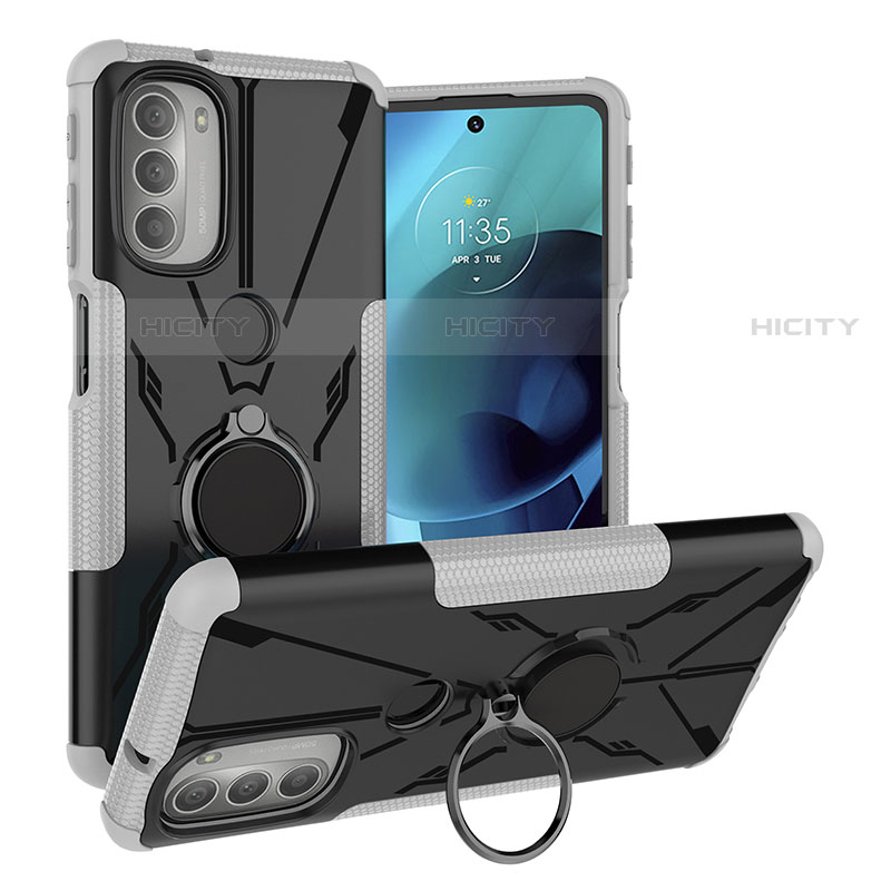 Funda Bumper Silicona y Plastico Mate Carcasa con Magnetico Anillo de dedo Soporte S01 para Motorola Moto G51 5G