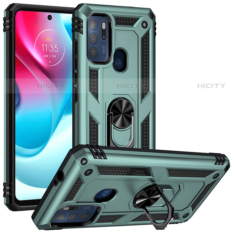 Funda Bumper Silicona y Plastico Mate Carcasa con Magnetico Anillo de dedo Soporte S01 para Motorola Moto G60s