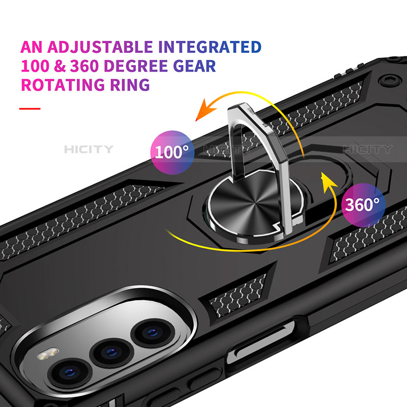 Funda Bumper Silicona y Plastico Mate Carcasa con Magnetico Anillo de dedo Soporte S01 para Motorola Moto G71s 5G