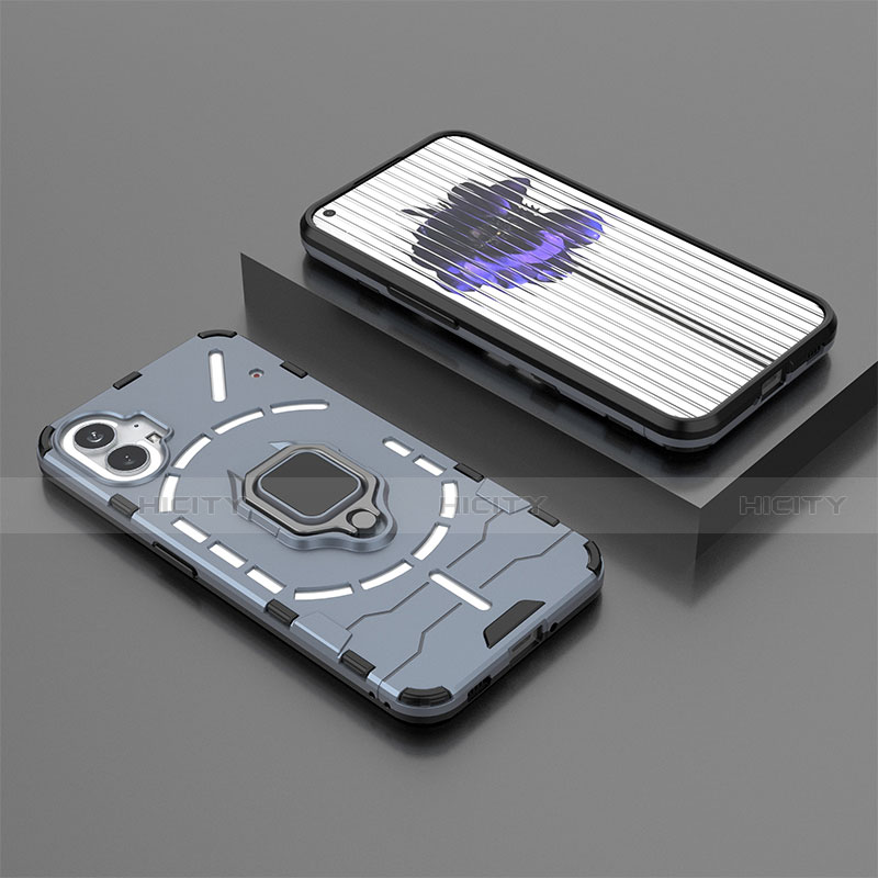 Funda Bumper Silicona y Plastico Mate Carcasa con Magnetico Anillo de dedo Soporte S01 para Nothing Phone 1 Azul