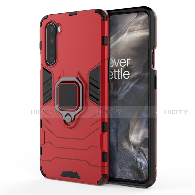 Funda Bumper Silicona y Plastico Mate Carcasa con Magnetico Anillo de dedo Soporte S01 para OnePlus Nord Rojo