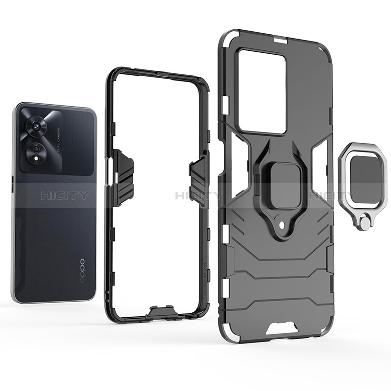 Funda Bumper Silicona y Plastico Mate Carcasa con Magnetico Anillo de dedo Soporte S01 para Oppo A78 5G