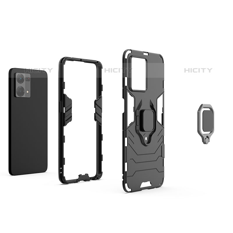 Funda Bumper Silicona y Plastico Mate Carcasa con Magnetico Anillo de dedo Soporte S01 para Oppo Reno7 4G