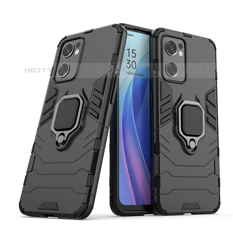 Funda Bumper Silicona y Plastico Mate Carcasa con Magnetico Anillo de dedo Soporte S01 para Oppo Reno7 SE 5G