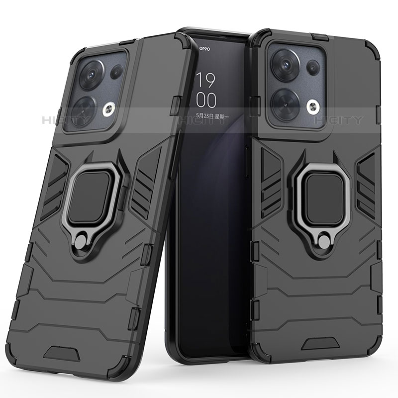 Funda Bumper Silicona y Plastico Mate Carcasa con Magnetico Anillo de dedo Soporte S01 para Oppo Reno8 5G