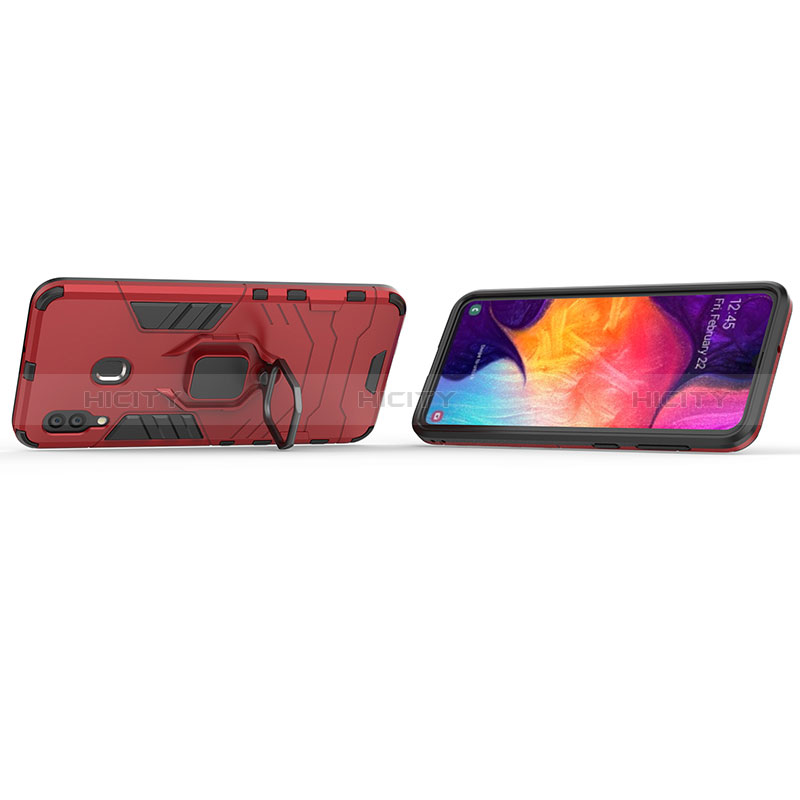 Funda Bumper Silicona y Plastico Mate Carcasa con Magnetico Anillo de dedo Soporte S01 para Samsung Galaxy A20