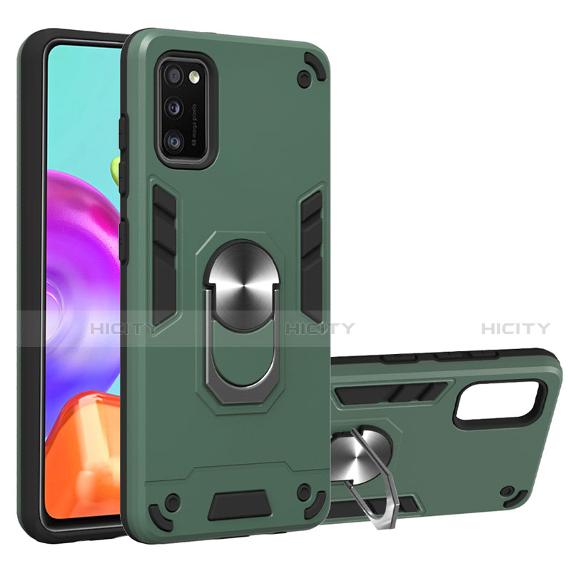 Funda Bumper Silicona y Plastico Mate Carcasa con Magnetico Anillo de dedo Soporte S01 para Samsung Galaxy A41 Verde