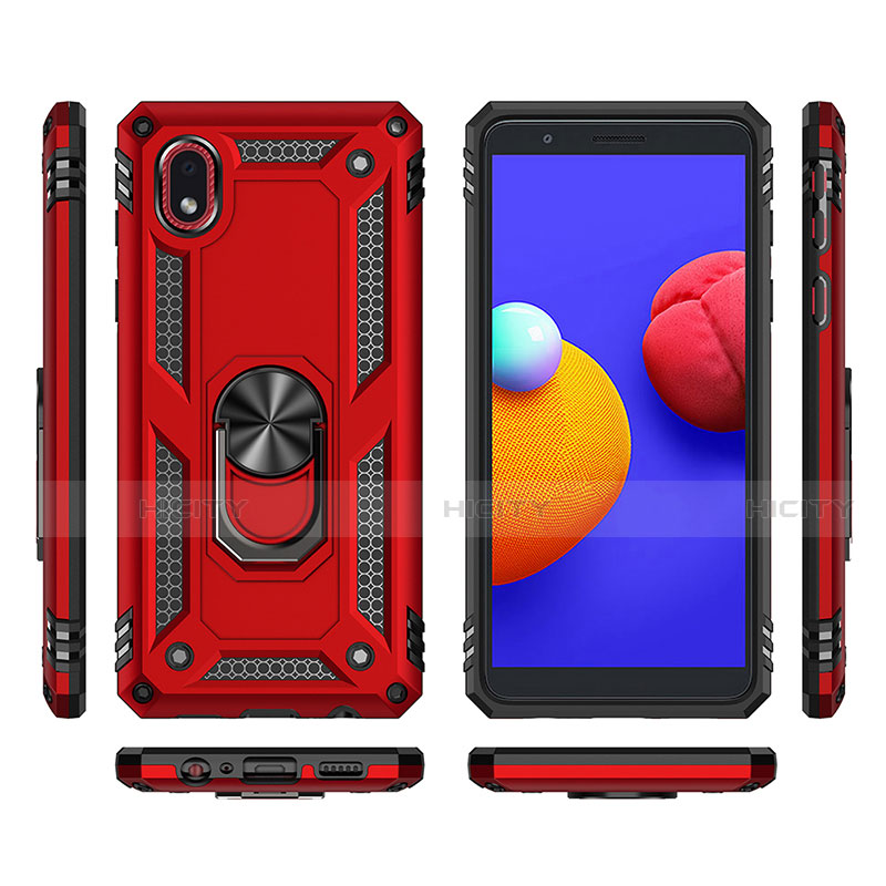 Funda Bumper Silicona y Plastico Mate Carcasa con Magnetico Anillo de dedo Soporte S01 para Samsung Galaxy M01 Core