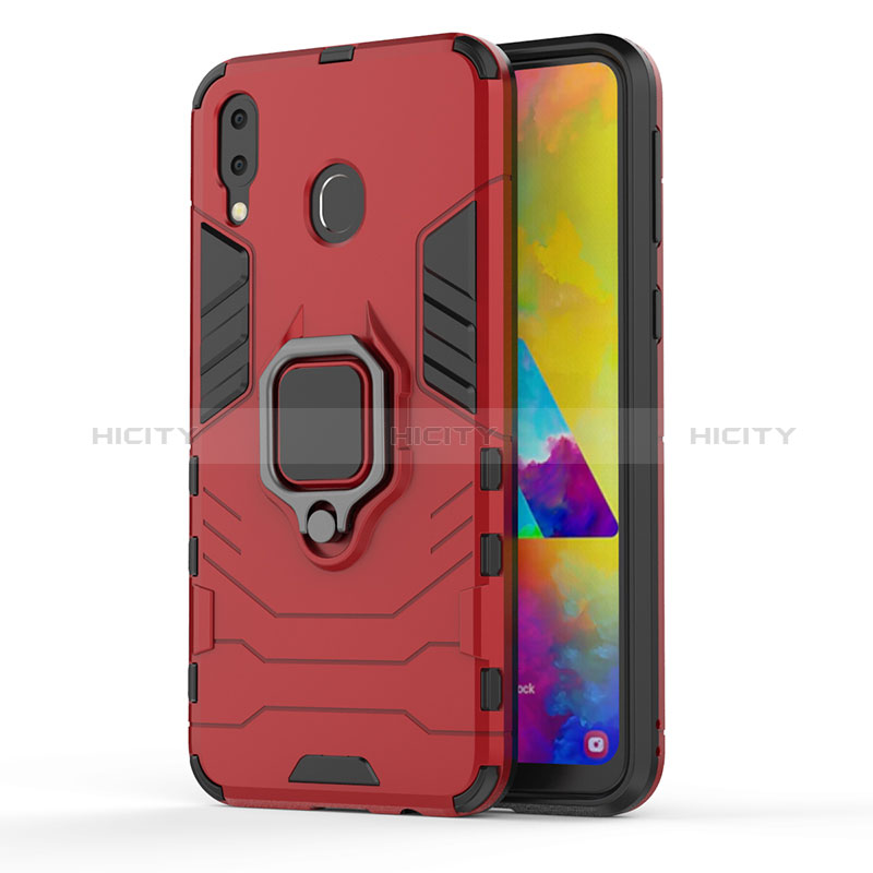 Funda Bumper Silicona y Plastico Mate Carcasa con Magnetico Anillo de dedo Soporte S01 para Samsung Galaxy M20 Rojo