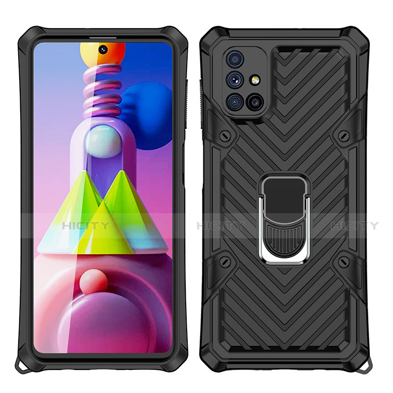 Funda Bumper Silicona y Plastico Mate Carcasa con Magnetico Anillo de dedo Soporte S01 para Samsung Galaxy M51