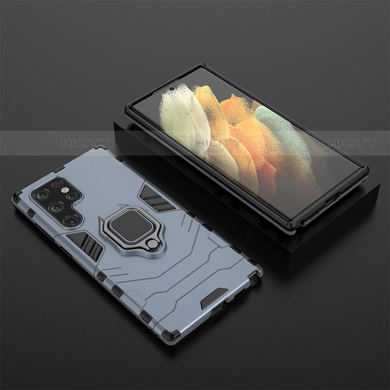 Funda Bumper Silicona y Plastico Mate Carcasa con Magnetico Anillo de dedo Soporte S01 para Samsung Galaxy S21 Ultra 5G