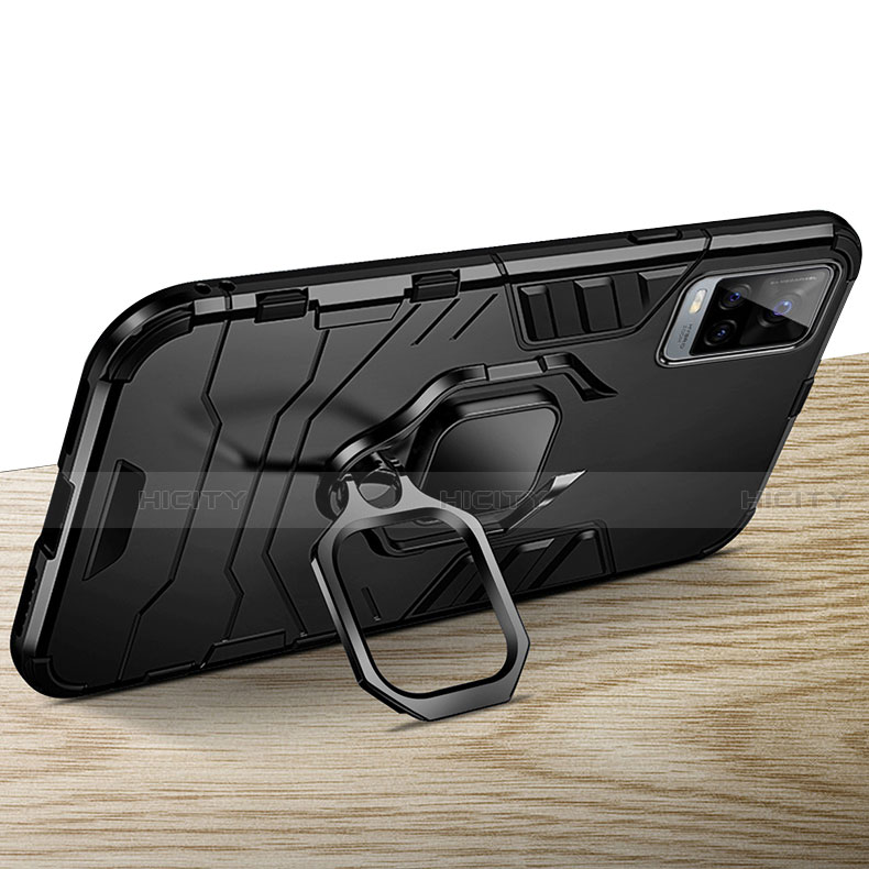 Funda Bumper Silicona y Plastico Mate Carcasa con Magnetico Anillo de dedo Soporte S01 para Vivo V20 Pro 5G