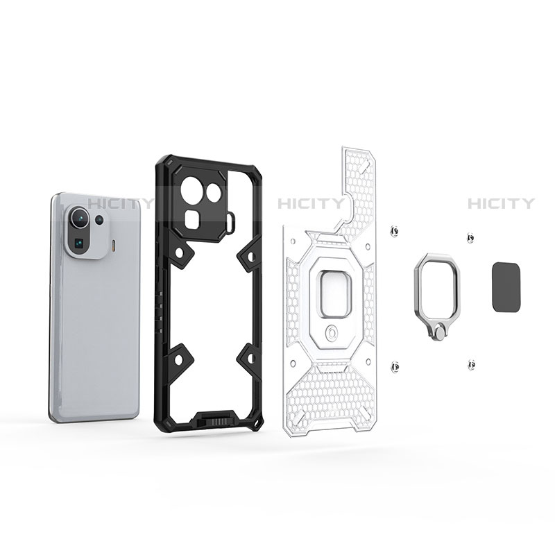 Funda Bumper Silicona y Plastico Mate Carcasa con Magnetico Anillo de dedo Soporte S01 para Xiaomi Mi 11 Pro 5G