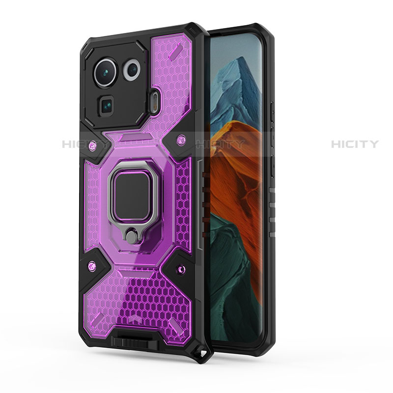 Funda Bumper Silicona y Plastico Mate Carcasa con Magnetico Anillo de dedo Soporte S01 para Xiaomi Mi 11 Pro 5G Morado