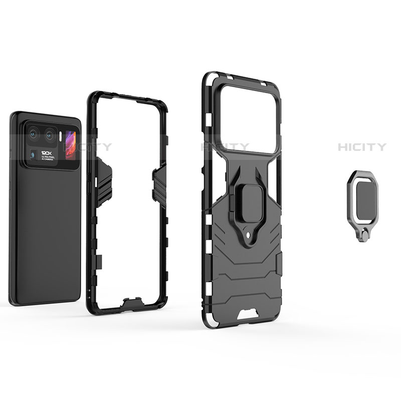 Funda Bumper Silicona y Plastico Mate Carcasa con Magnetico Anillo de dedo Soporte S01 para Xiaomi Mi 11 Ultra 5G
