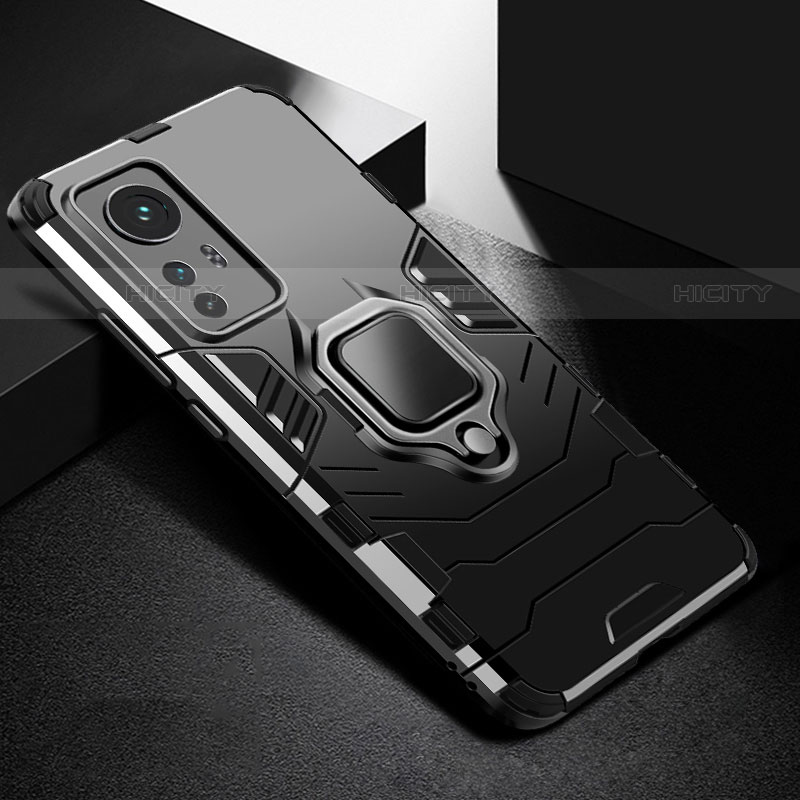 Funda Bumper Silicona y Plastico Mate Carcasa con Magnetico Anillo de dedo Soporte S01 para Xiaomi Mi 12 Pro 5G