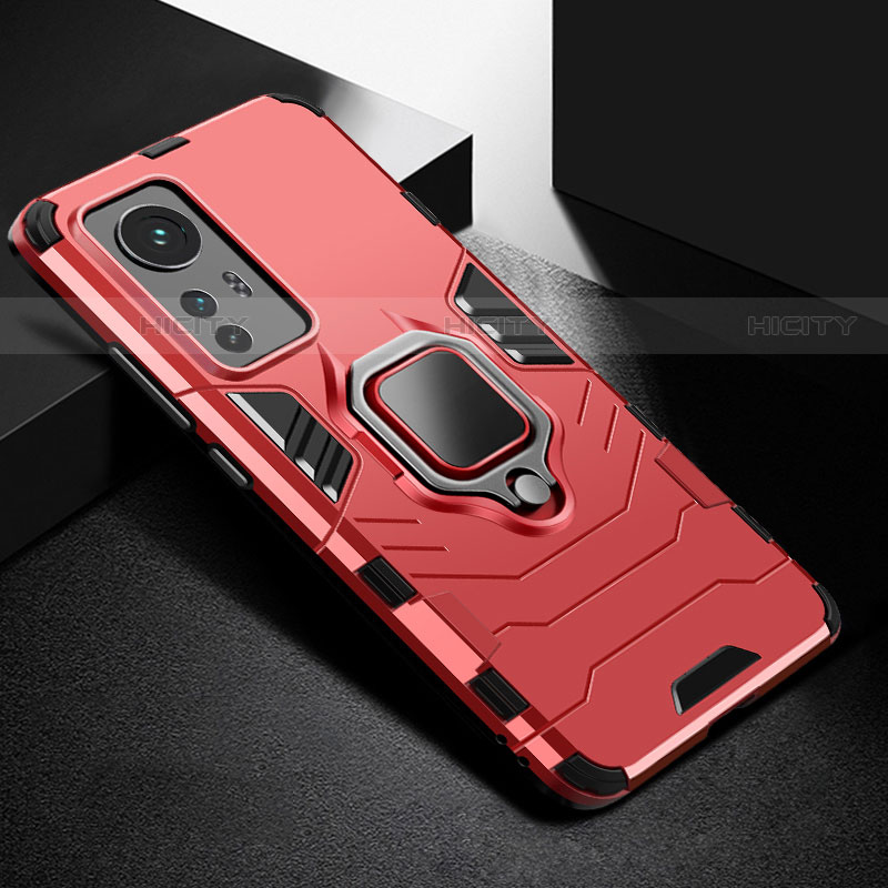 Funda Bumper Silicona y Plastico Mate Carcasa con Magnetico Anillo de dedo Soporte S01 para Xiaomi Mi 12 Pro 5G