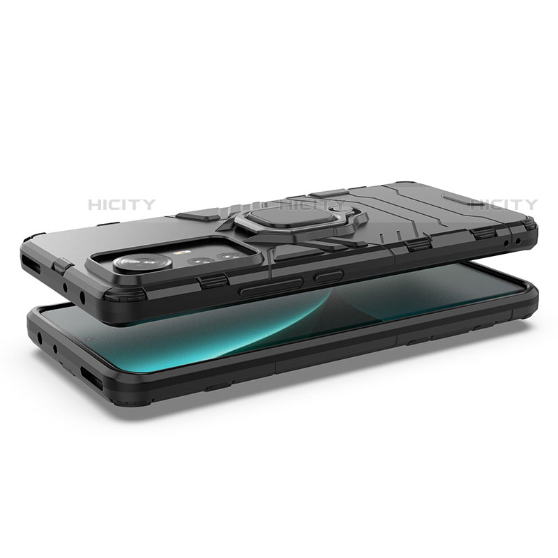Funda Bumper Silicona y Plastico Mate Carcasa con Magnetico Anillo de dedo Soporte S01 para Xiaomi Mi 12 Pro 5G