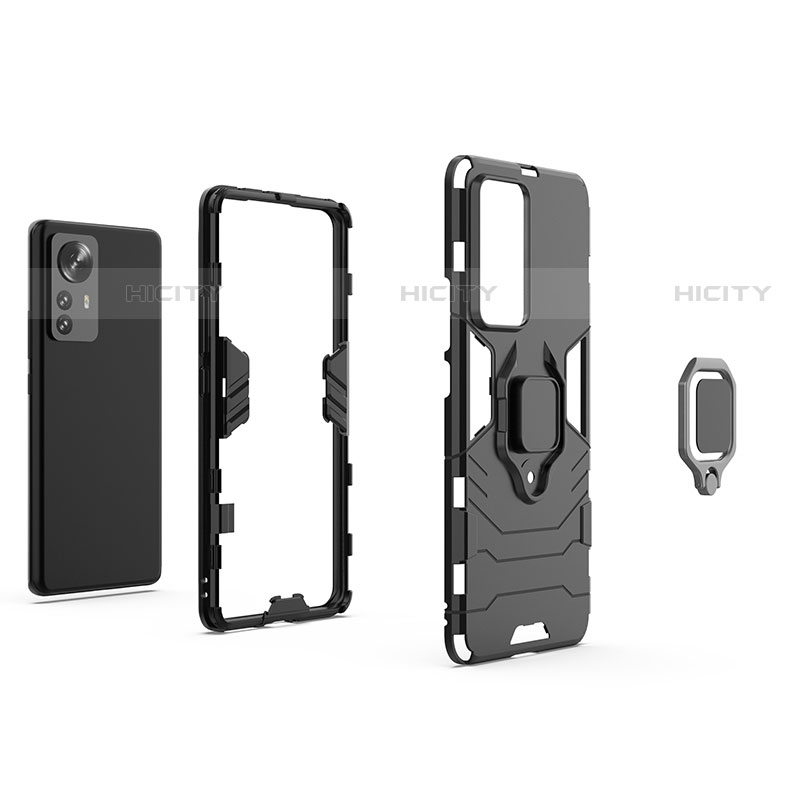 Funda Bumper Silicona y Plastico Mate Carcasa con Magnetico Anillo de dedo Soporte S01 para Xiaomi Mi 12 Pro 5G