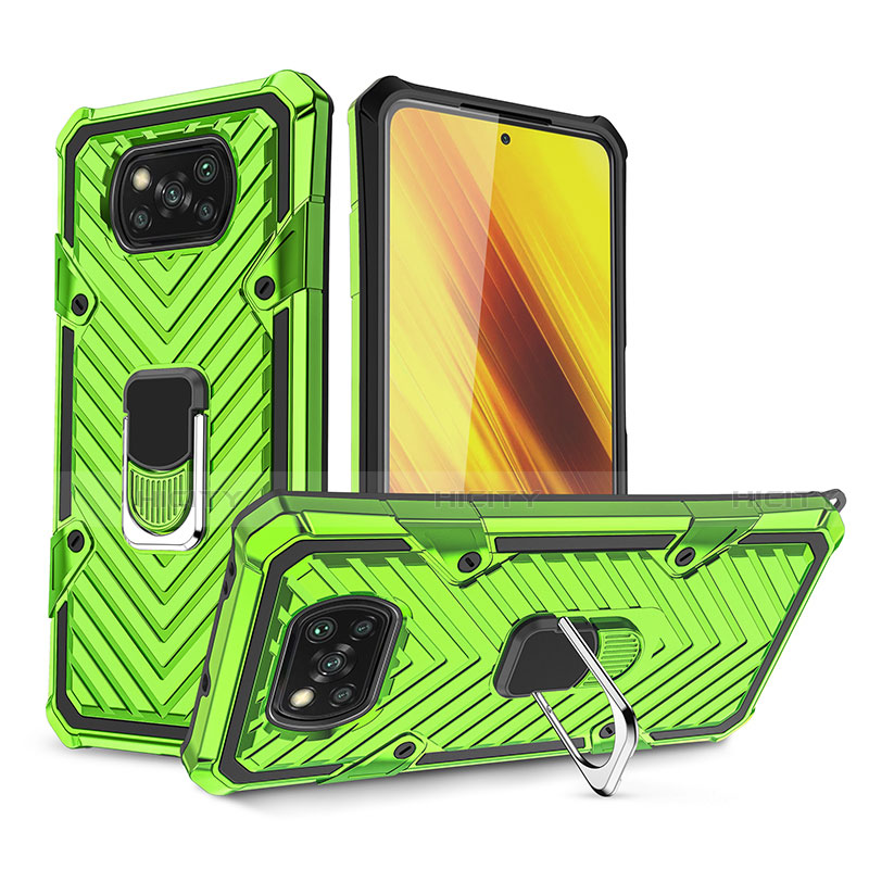 Funda Bumper Silicona y Plastico Mate Carcasa con Magnetico Anillo de dedo Soporte S01 para Xiaomi Poco X3 NFC Menta Verde