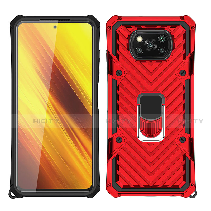 Funda Bumper Silicona y Plastico Mate Carcasa con Magnetico Anillo de dedo Soporte S01 para Xiaomi Poco X3 Pro