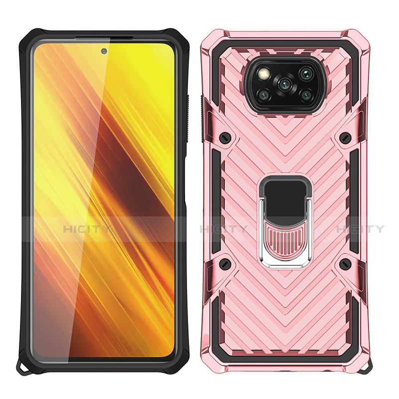 Funda Bumper Silicona y Plastico Mate Carcasa con Magnetico Anillo de dedo Soporte S01 para Xiaomi Poco X3 Pro