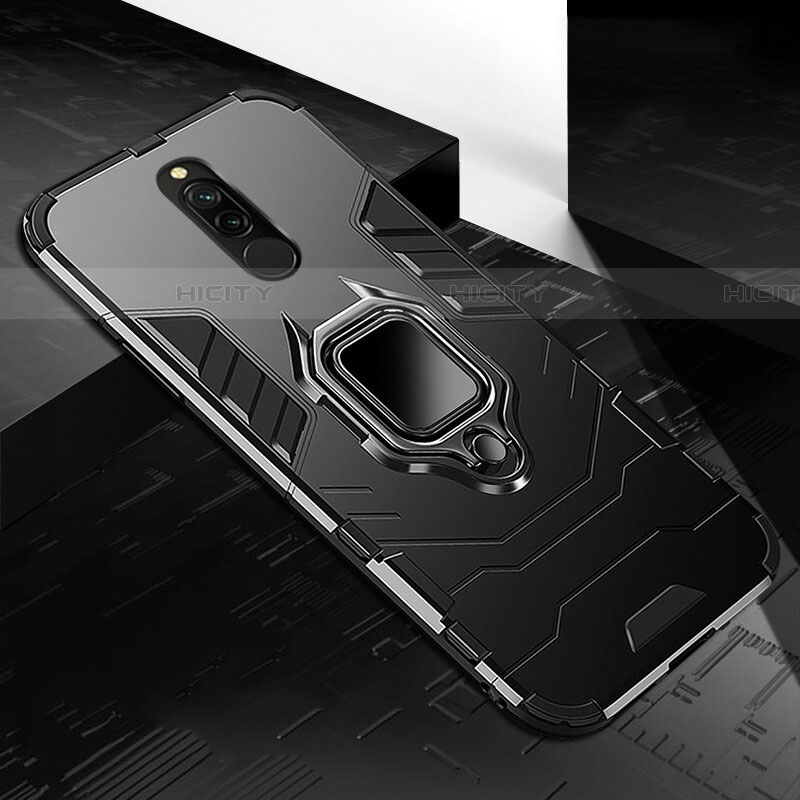 Funda Bumper Silicona y Plastico Mate Carcasa con Magnetico Anillo de dedo Soporte S01 para Xiaomi Redmi 8