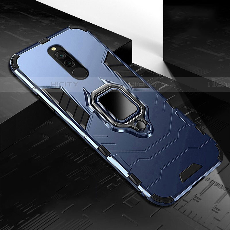 Funda Bumper Silicona y Plastico Mate Carcasa con Magnetico Anillo de dedo Soporte S01 para Xiaomi Redmi 8