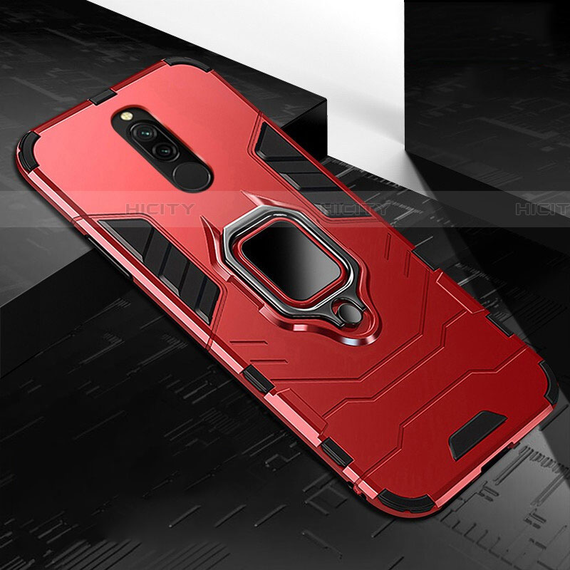 Funda Bumper Silicona y Plastico Mate Carcasa con Magnetico Anillo de dedo Soporte S01 para Xiaomi Redmi 8 Rojo
