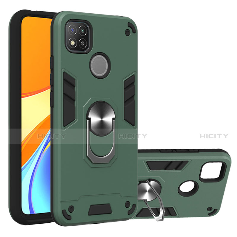 Funda Bumper Silicona y Plastico Mate Carcasa con Magnetico Anillo de dedo Soporte S01 para Xiaomi Redmi 9 India