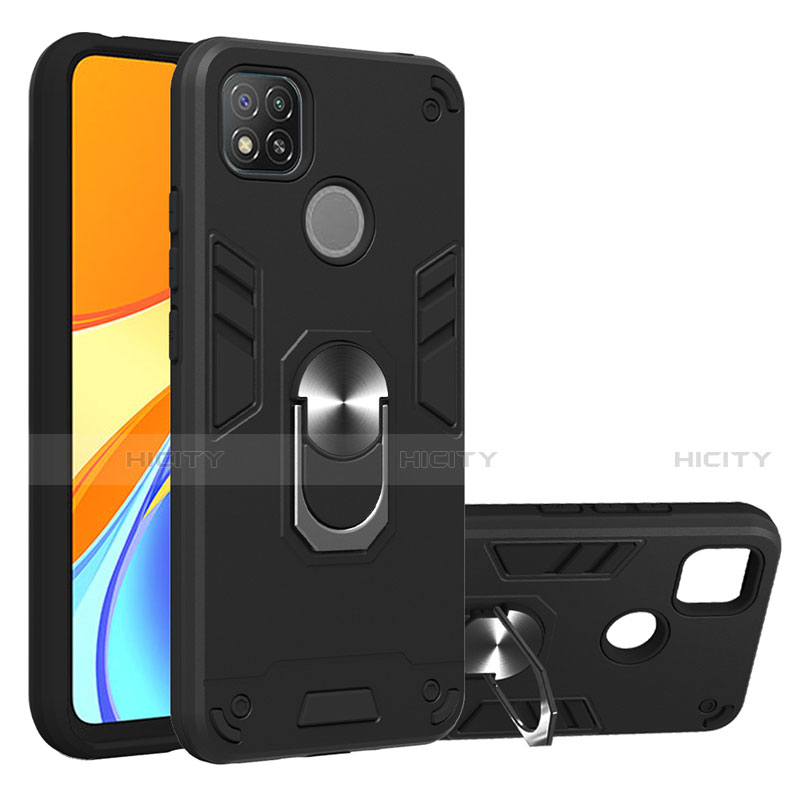 Funda Bumper Silicona y Plastico Mate Carcasa con Magnetico Anillo de dedo Soporte S01 para Xiaomi Redmi 9 India