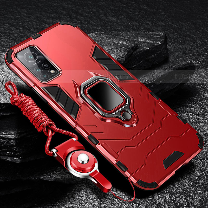 Funda Bumper Silicona y Plastico Mate Carcasa con Magnetico Anillo de dedo Soporte S01 para Xiaomi Redmi K30S 5G Rojo
