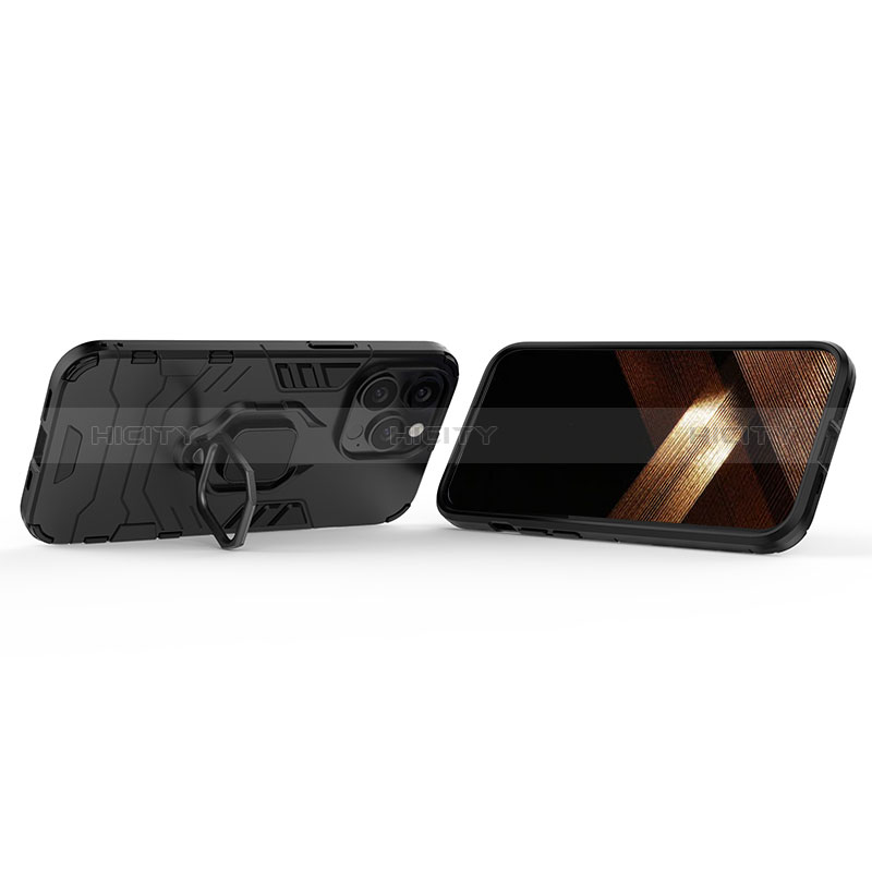 Funda Bumper Silicona y Plastico Mate Carcasa con Magnetico Anillo de dedo Soporte S02 para Apple iPhone 14 Pro