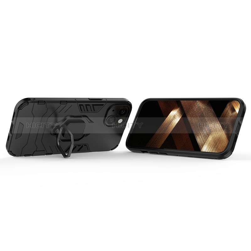 Funda Bumper Silicona y Plastico Mate Carcasa con Magnetico Anillo de dedo Soporte S02 para Apple iPhone 15