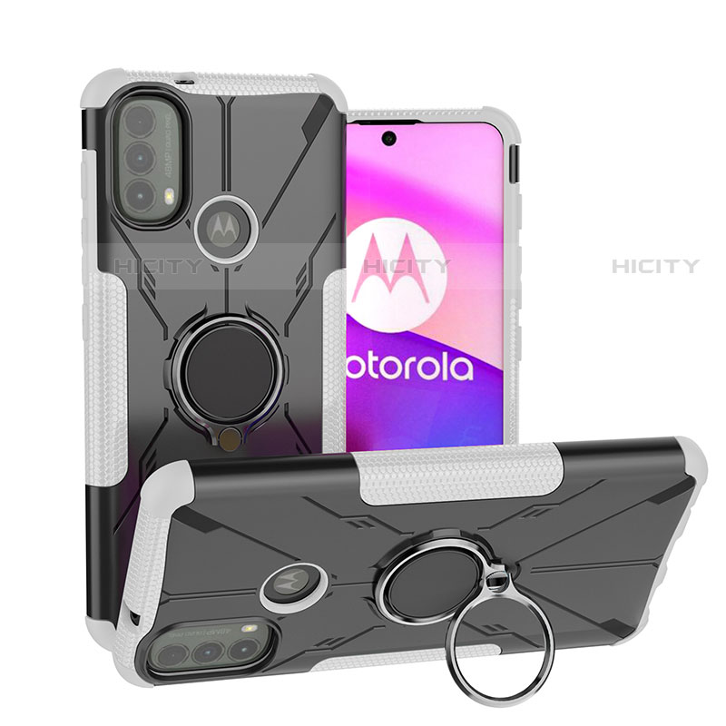 Funda Bumper Silicona y Plastico Mate Carcasa con Magnetico Anillo de dedo Soporte S02 para Motorola Moto E20