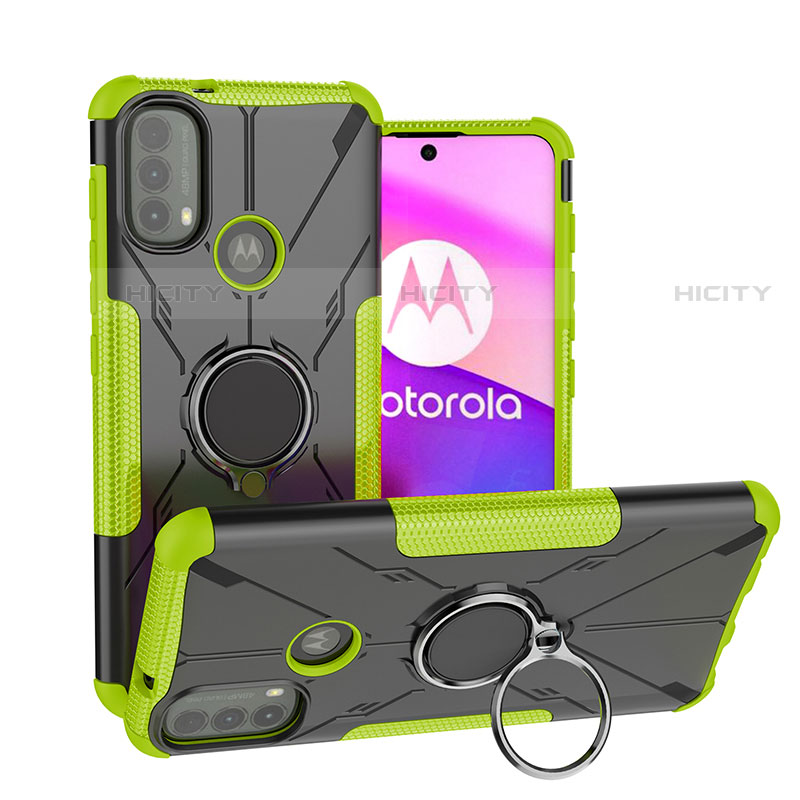 Funda Bumper Silicona y Plastico Mate Carcasa con Magnetico Anillo de dedo Soporte S02 para Motorola Moto E20