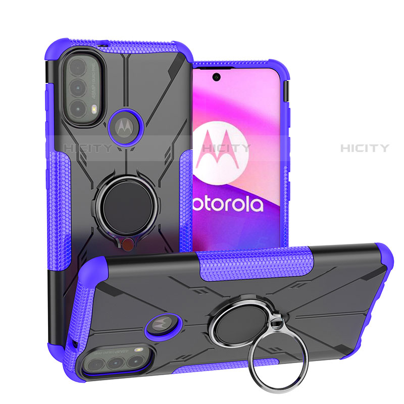 Funda Bumper Silicona y Plastico Mate Carcasa con Magnetico Anillo de dedo Soporte S02 para Motorola Moto E20